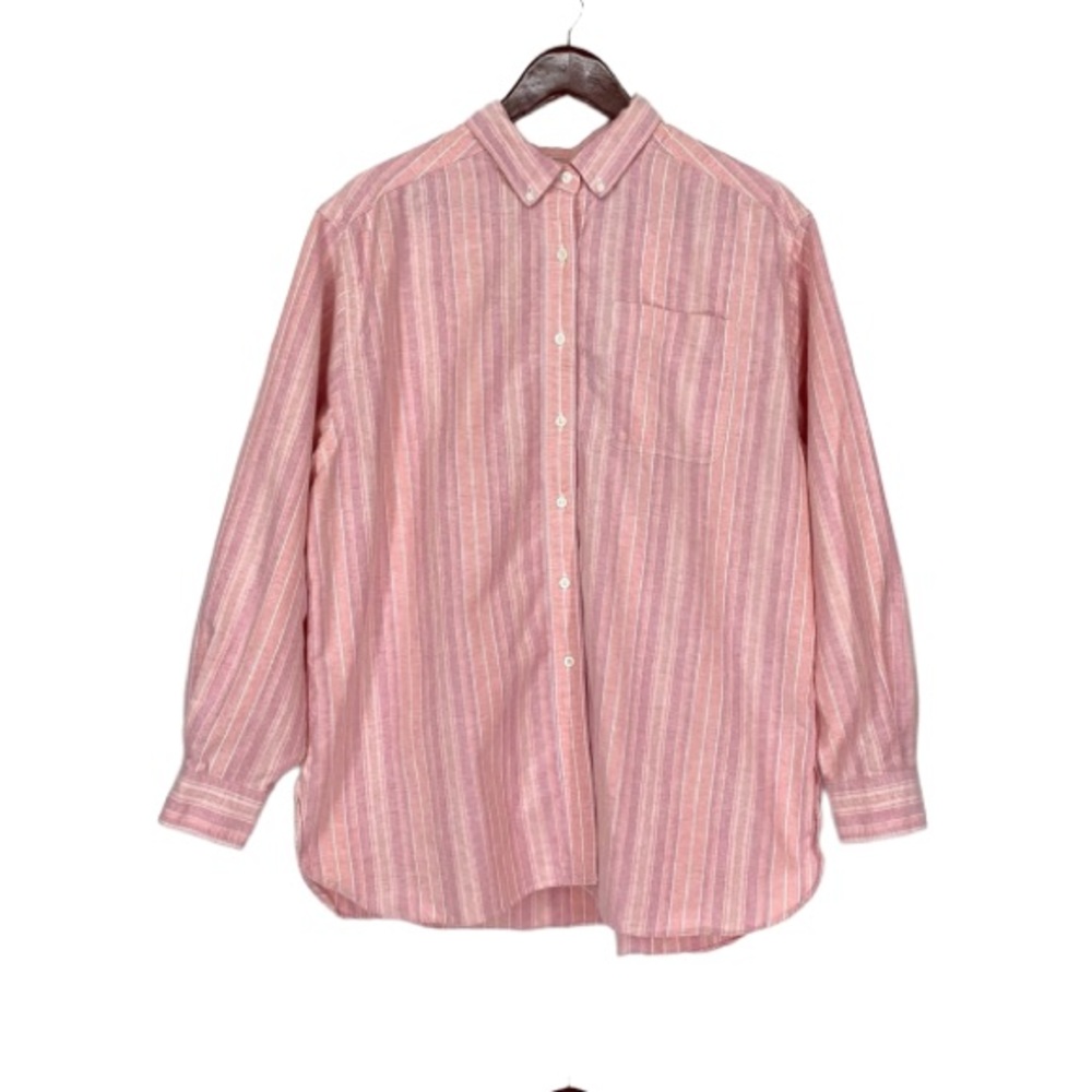 L.L. Bean Pink Blue Striped Long Sleeve Button Down Shirt Semi Casual Size Large